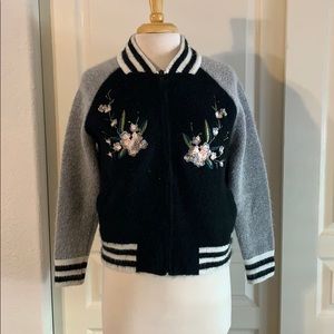 Black n gray varsity style jacket with embroidery